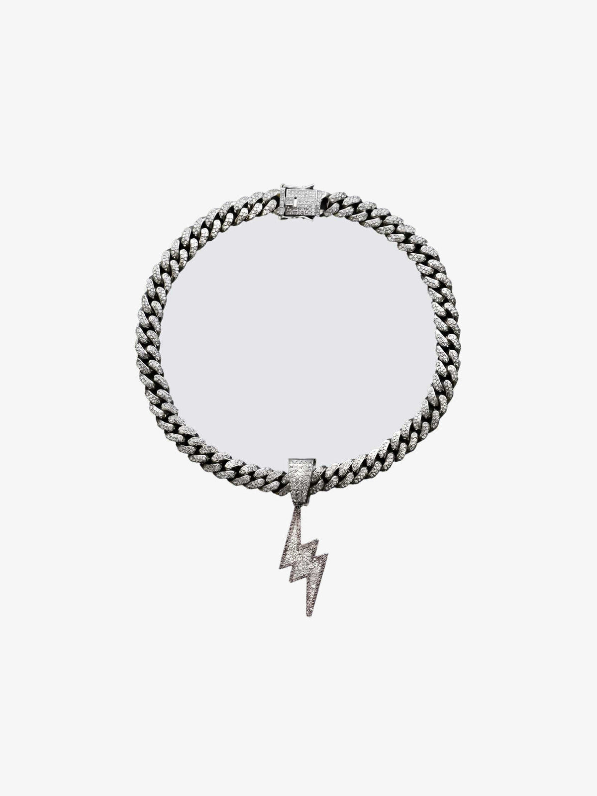 Iced Cuban Chain with Lightning Bolt Pendant – Silver, flat | XoKool