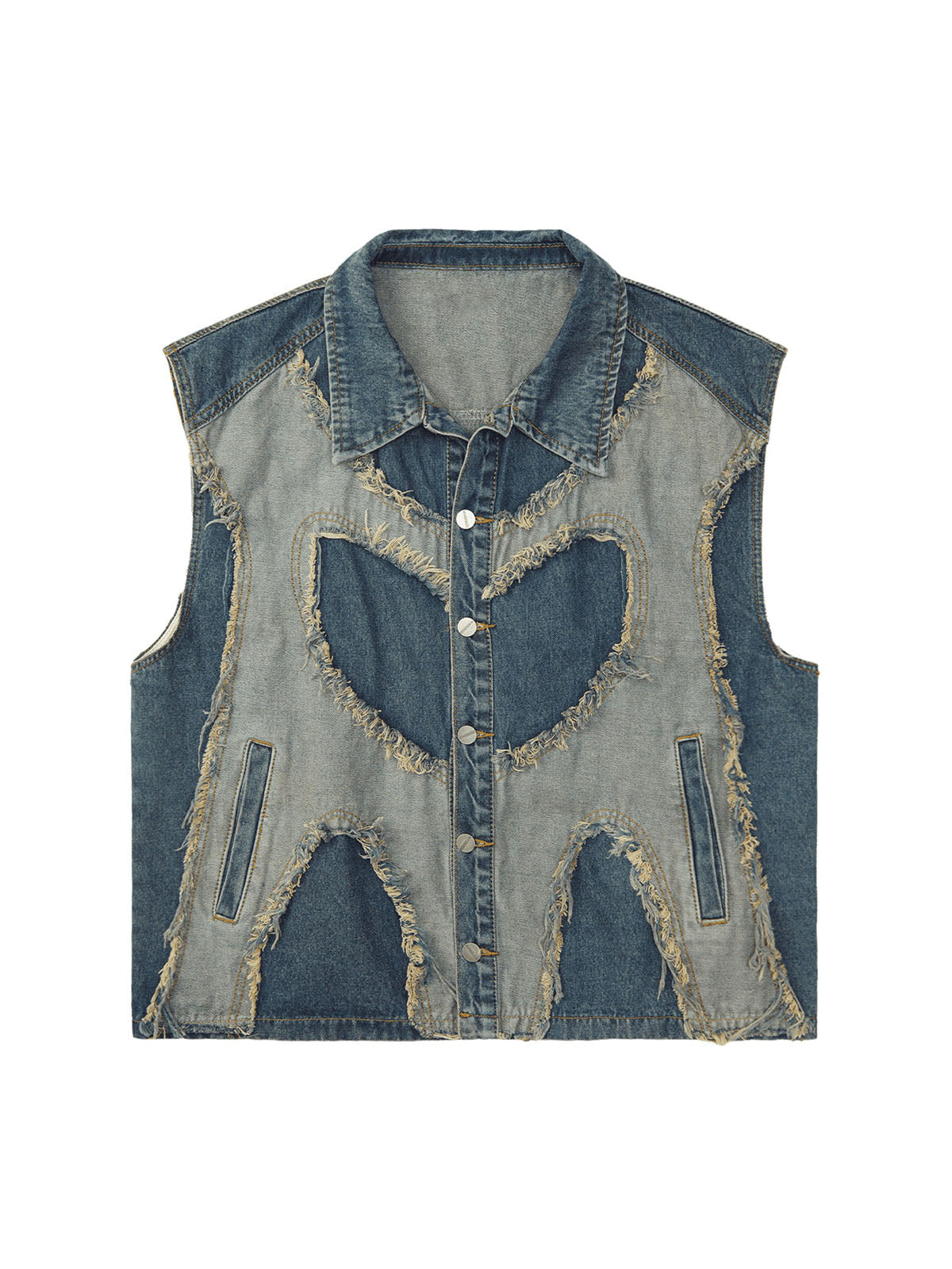 Contrast Denim Heart Stitching Street Rap Vest Modern Style - 10404