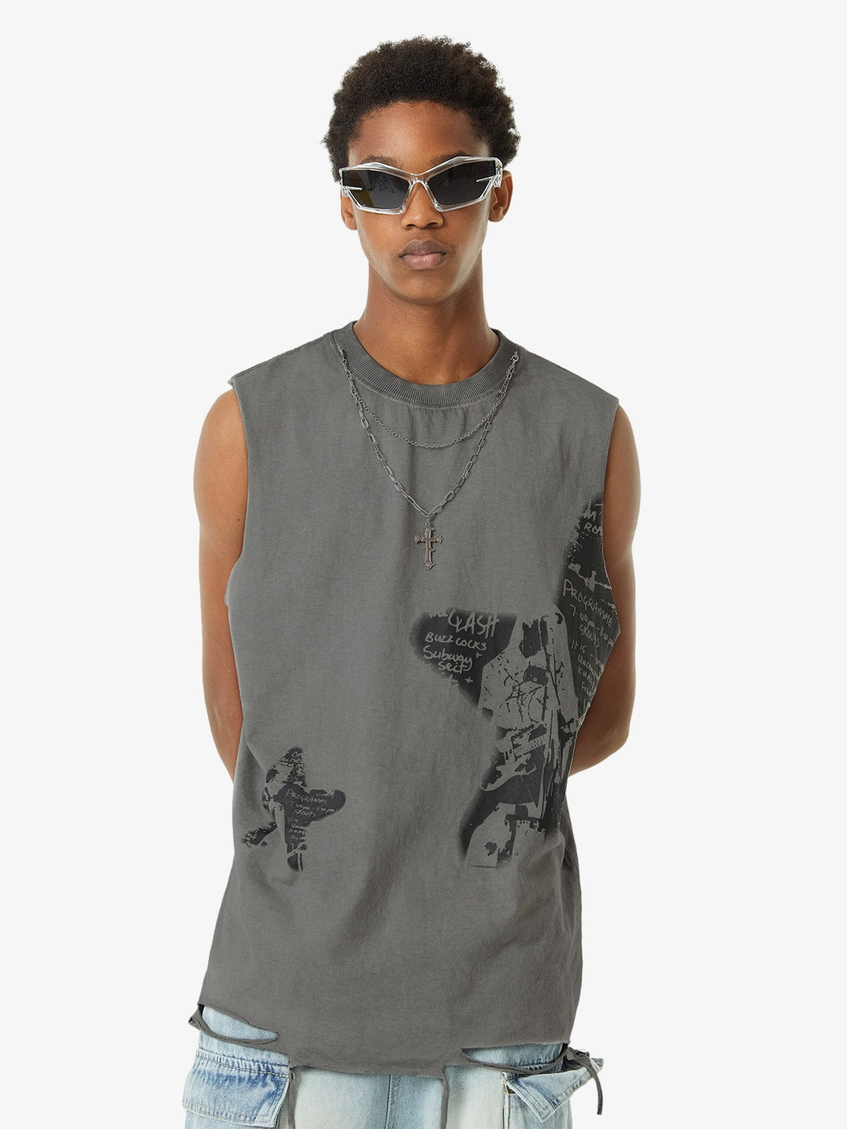 Vintage Necklace Star Print Hip-Hop Tank Top - image 6