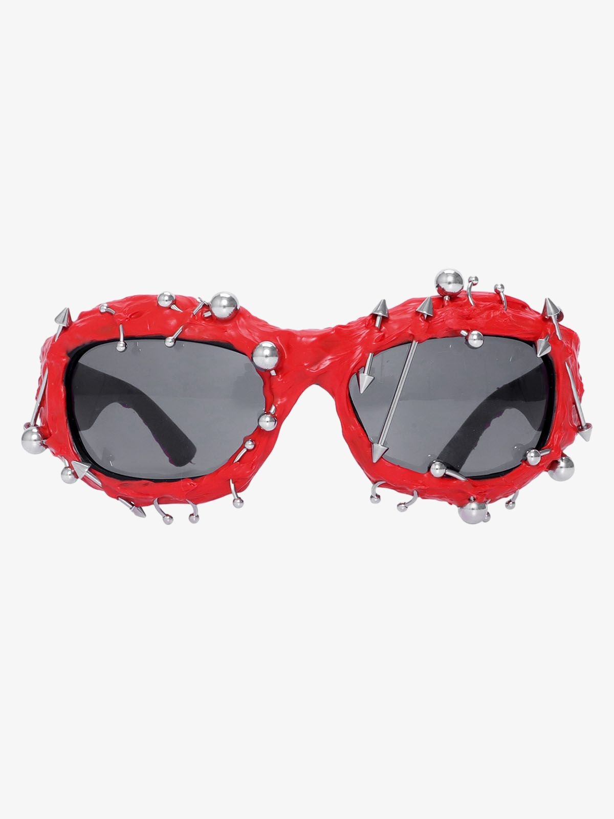 Rivet Punk Style Sunglasses - Red/Dark Grey