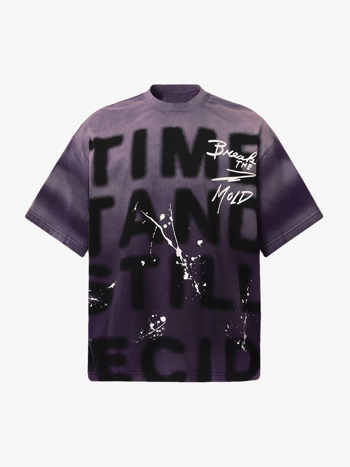 Ink Splash Letter Print T-Shirt - 10015