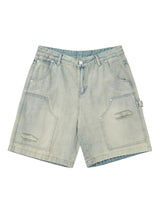 Retro Washed Hip Hop Shorts Distressed Denim Style - 10805