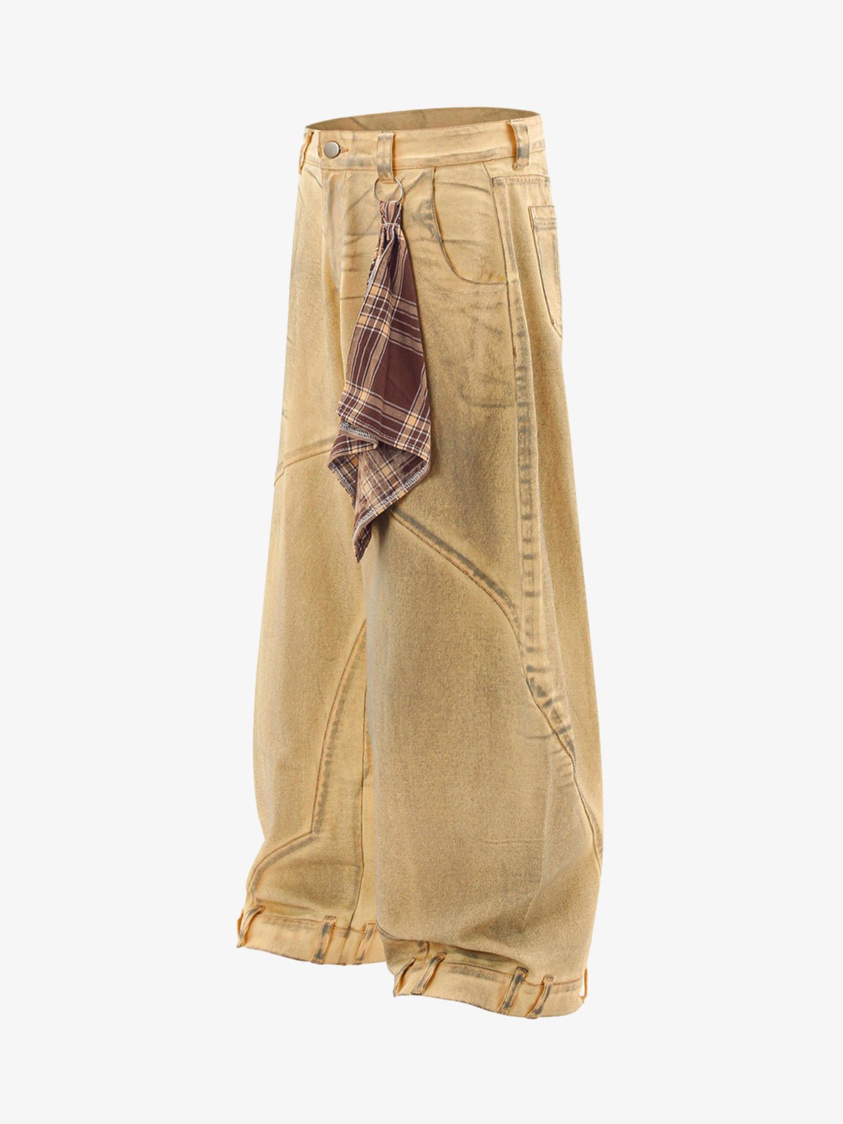 Yellow barrel jeans – side view with scarf | XoKool