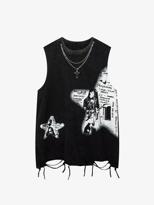 Vintage Necklace Star Print Hip-Hop Tank Top - thumbnail 2