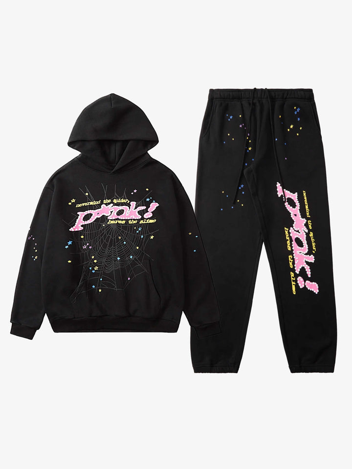 Spider Web Print Hoodie and Sweatpants Set