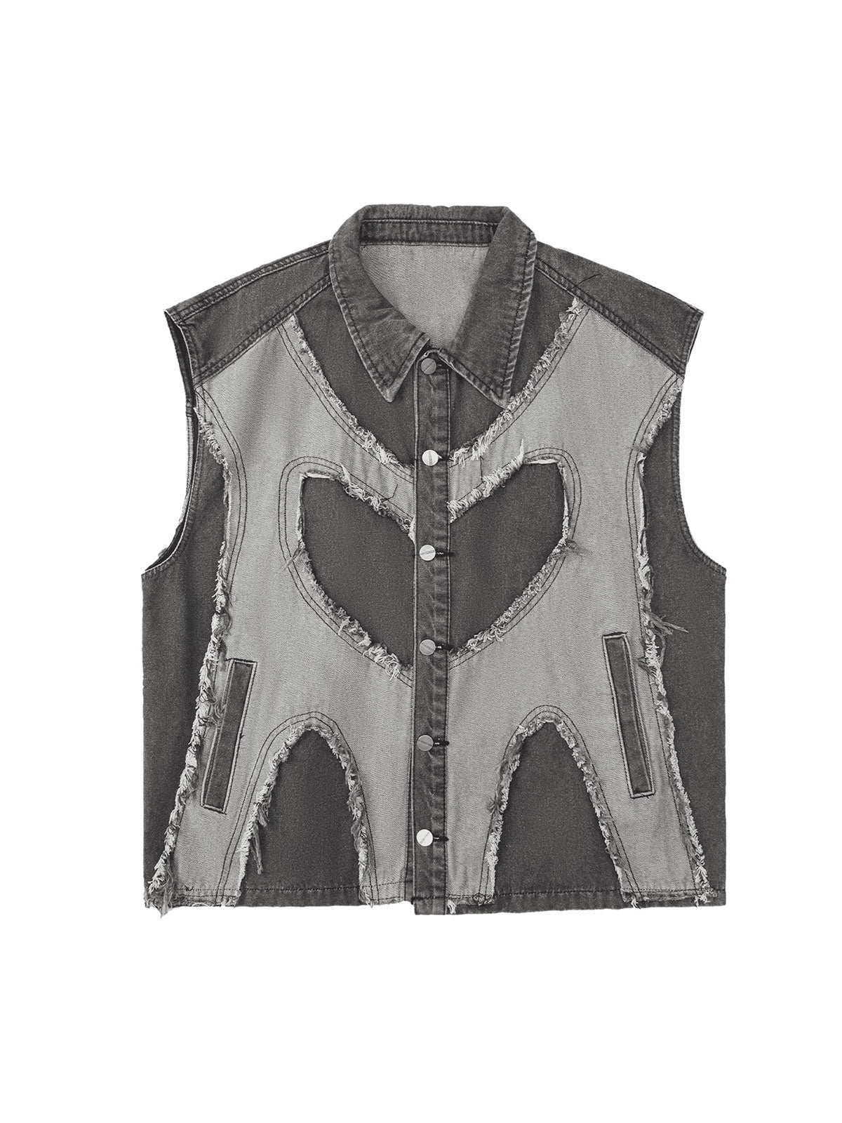 Contrast Denim Heart Stitching Street Rap Vest Modern Style - 10404