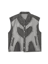 Contrast Denim Heart Stitching Street Rap Vest Modern Style - 10404