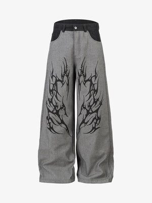 Grey Two Tone Tribal Print Baggy Jeans – flat front | XoKool