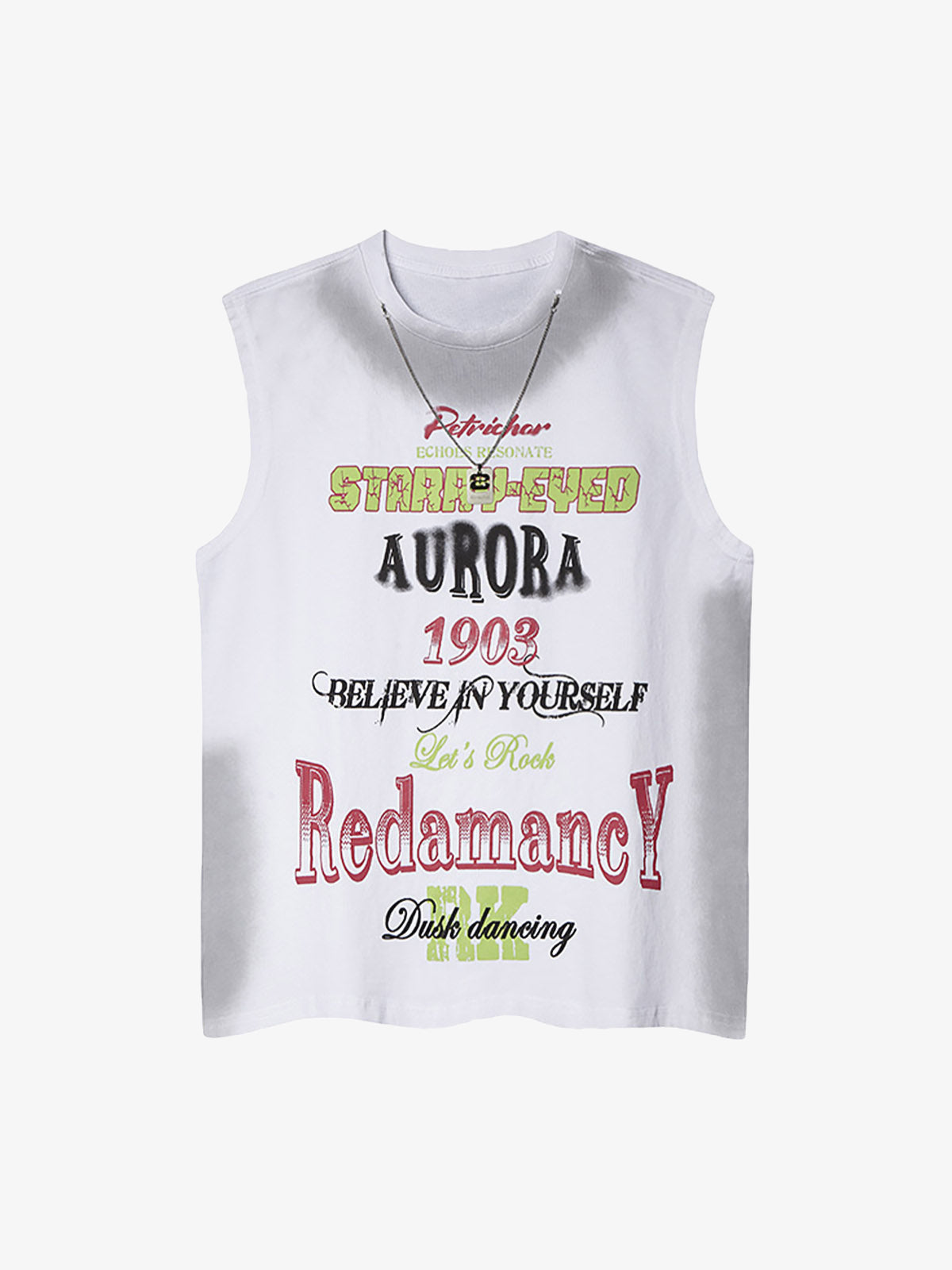 Spray- Painted Letter Print Necklace Vest
