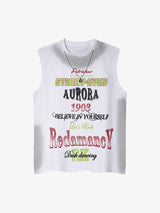 Spray- Painted Letter Print Necklace Vest