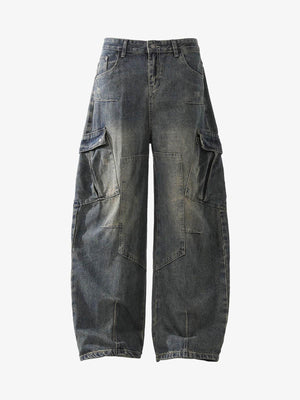 Barrel Cargo Jeans in dunkler Vintage-Waschung – Vorderseite flach | XoKool