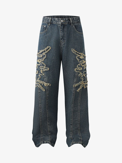 Raw Edge Patchwork Baggy Jeans
