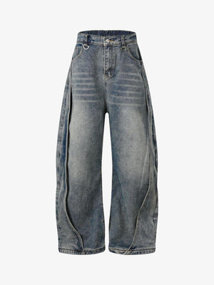 Vintage Blue Horseshoe Jeans with Twisted Seams – Blue, front view | XoKool