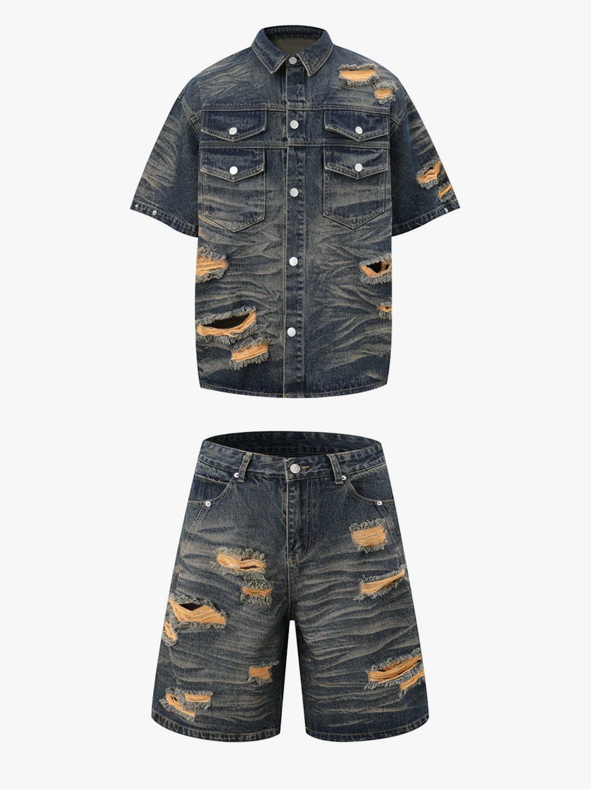 Distressed Washed Distressed Denim Set