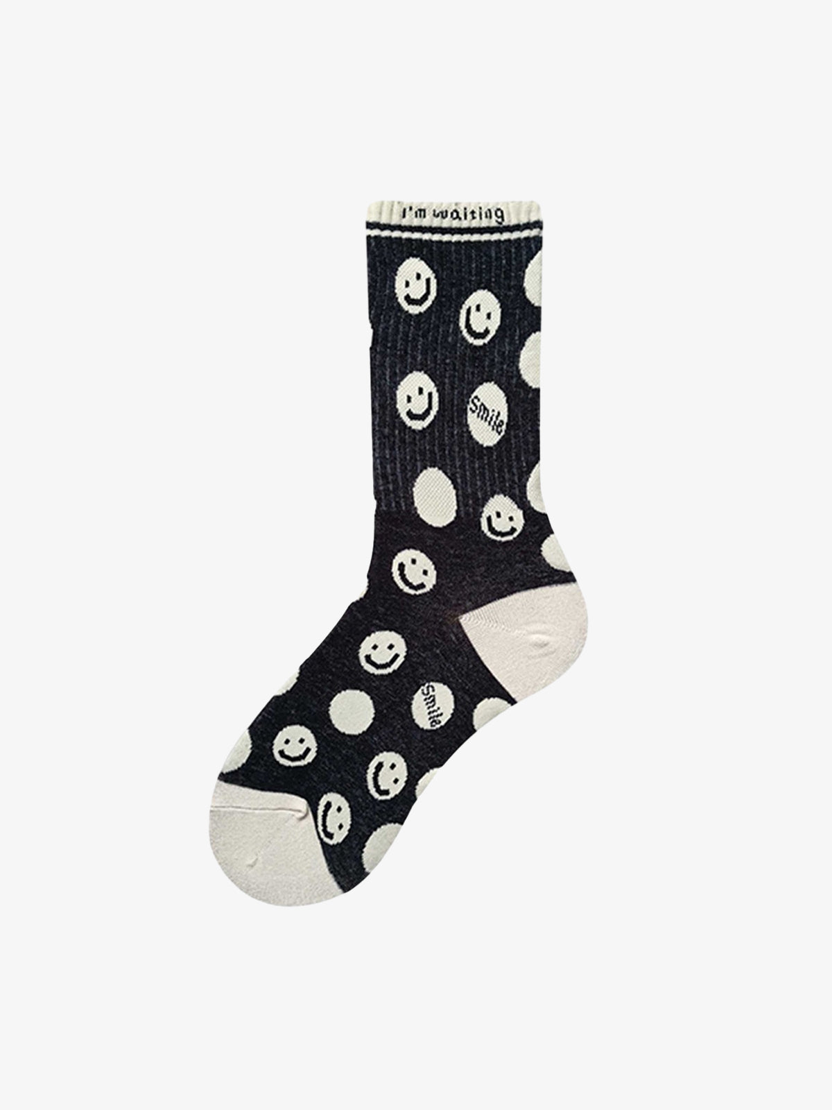 Thousand Birds Check Smiley Face Mid-calf Cotton Socks