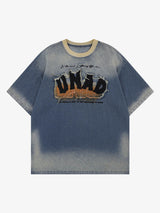 Distressed Washed Patchwork Gradient Denim T-shirt