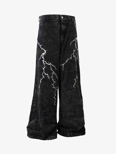 Jeans baggy negros lavados con rayos bordados