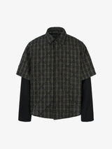 Heavy Plaid Pleated Striped Faux Two-Piece Polo Shirt