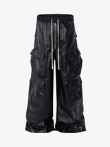 RO-style multi-pocket matte coated pants