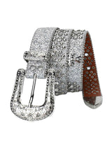 Studded Rhinestone Belt Genuine Leather Glam Style- 19603