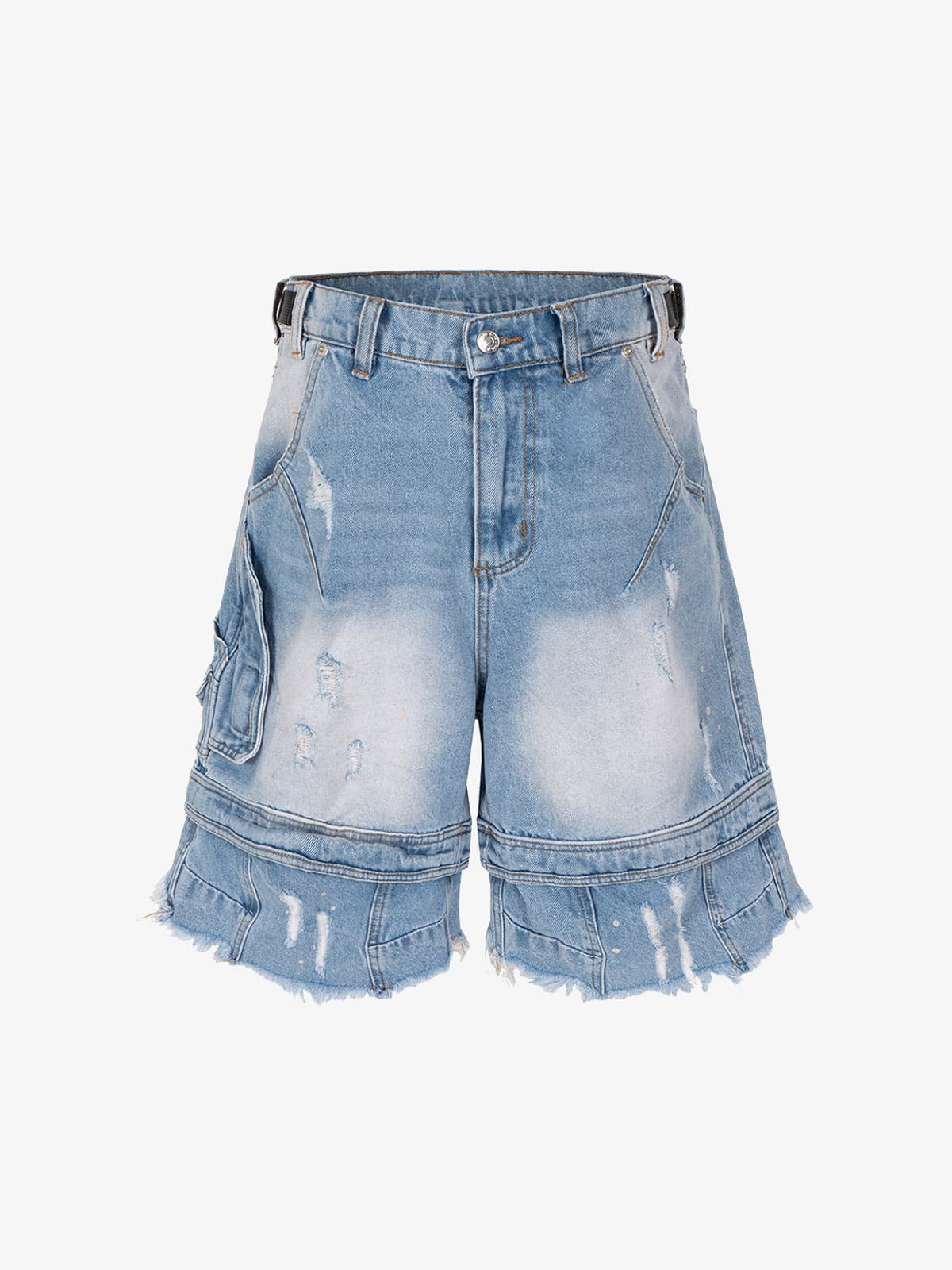 Ripped Washed Tassel Cargo Denim Shorts