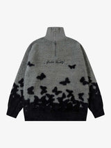 Faux Mink Butterfly Zip Up Turtle Neck Sweater