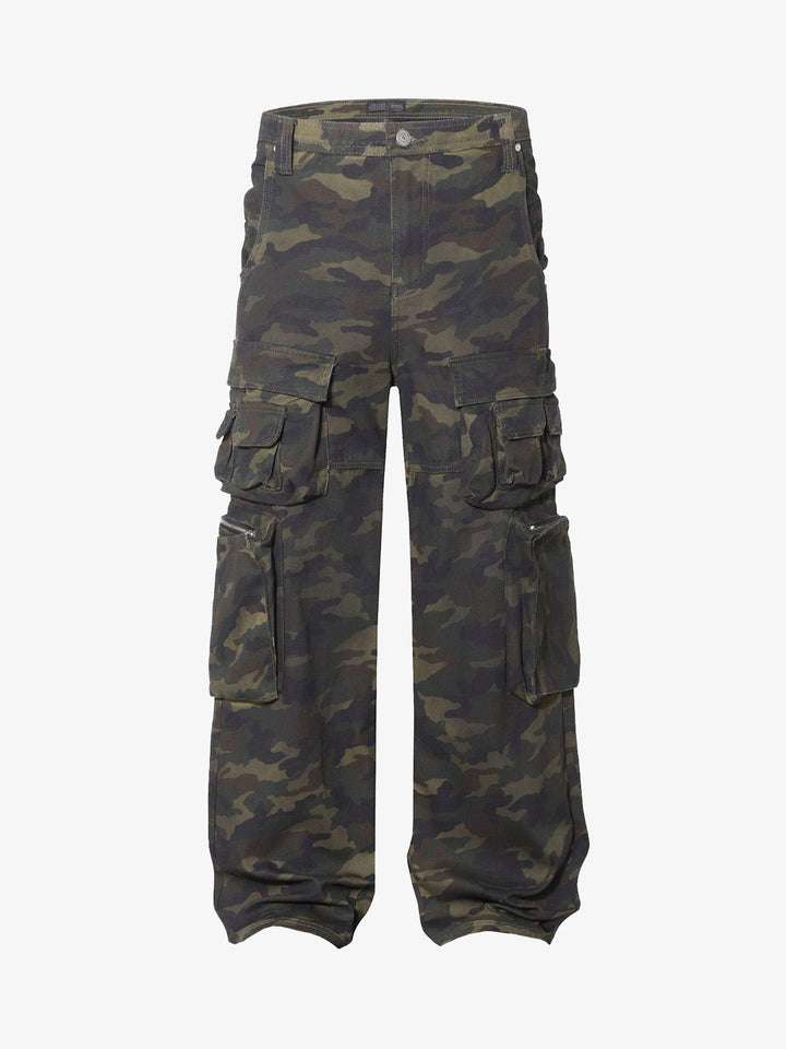 Baggy Camo Cargo Pants with Zip Utility Pockets