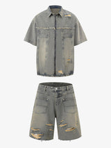 Denim Distressed Ripped Suit