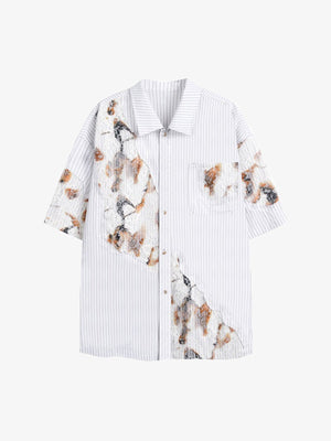 Camisa patchwork blanca de rayas con encaje teñido – vista frontal | XoKool