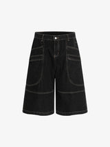 Contrast Stitched Patch Pocket Denim Jorts