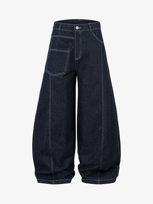 Dark Indigo Barrel Jeans mit Kontrastnähten – Dark Indigo, Vorderansicht | XoKool