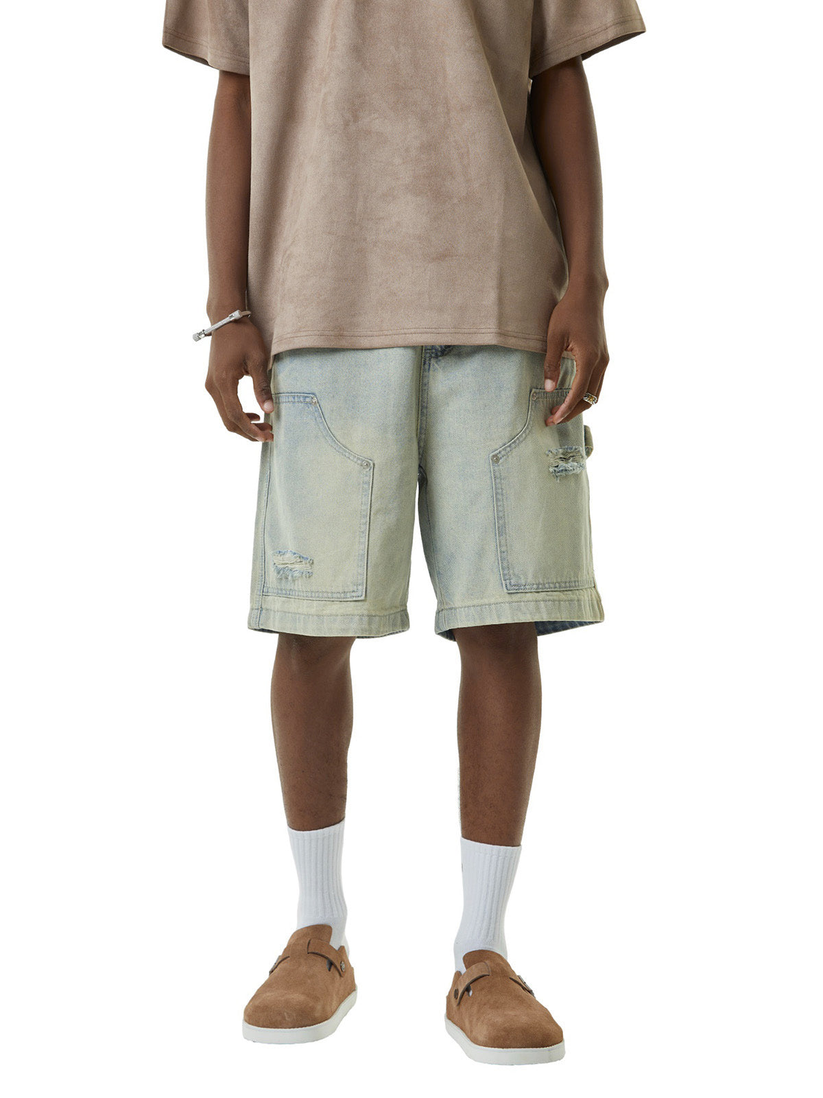 Retro Washed Hip Hop Shorts Distressed Denim Style - 10805