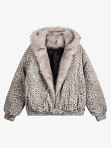 Cotton Cheetah Print Mink Fur Hooded Jacket