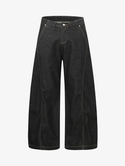 High Waist Black Barrel Jeans with Orange Stitching