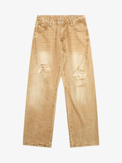 Jeans rectos color caqui con rodillas rotas