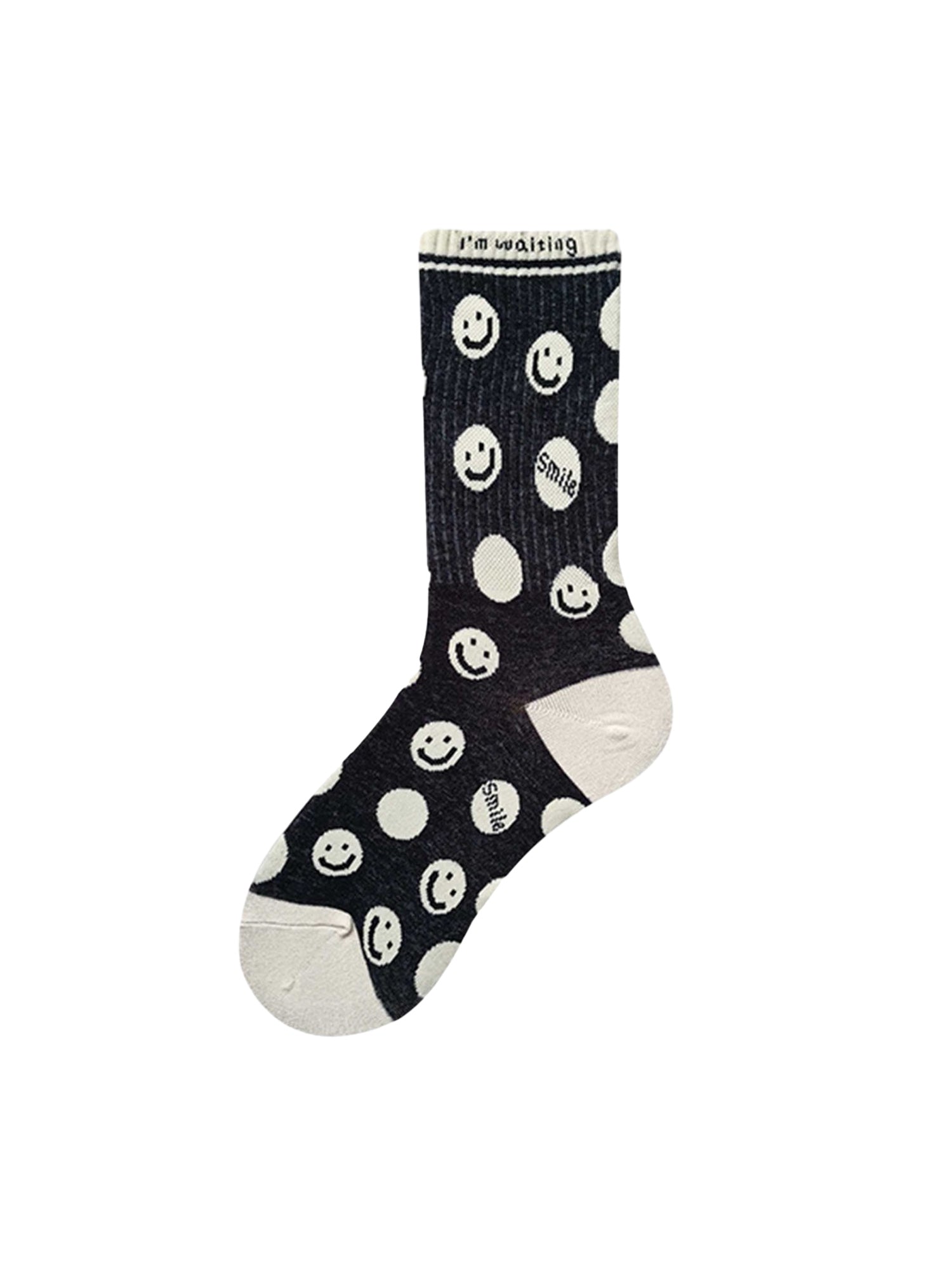 Thousand Birds Check Smiley Face Cotton Socks Street Style - 19903