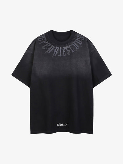 Retro Gradient Letter Printed Washed Oversize T-Shirt
