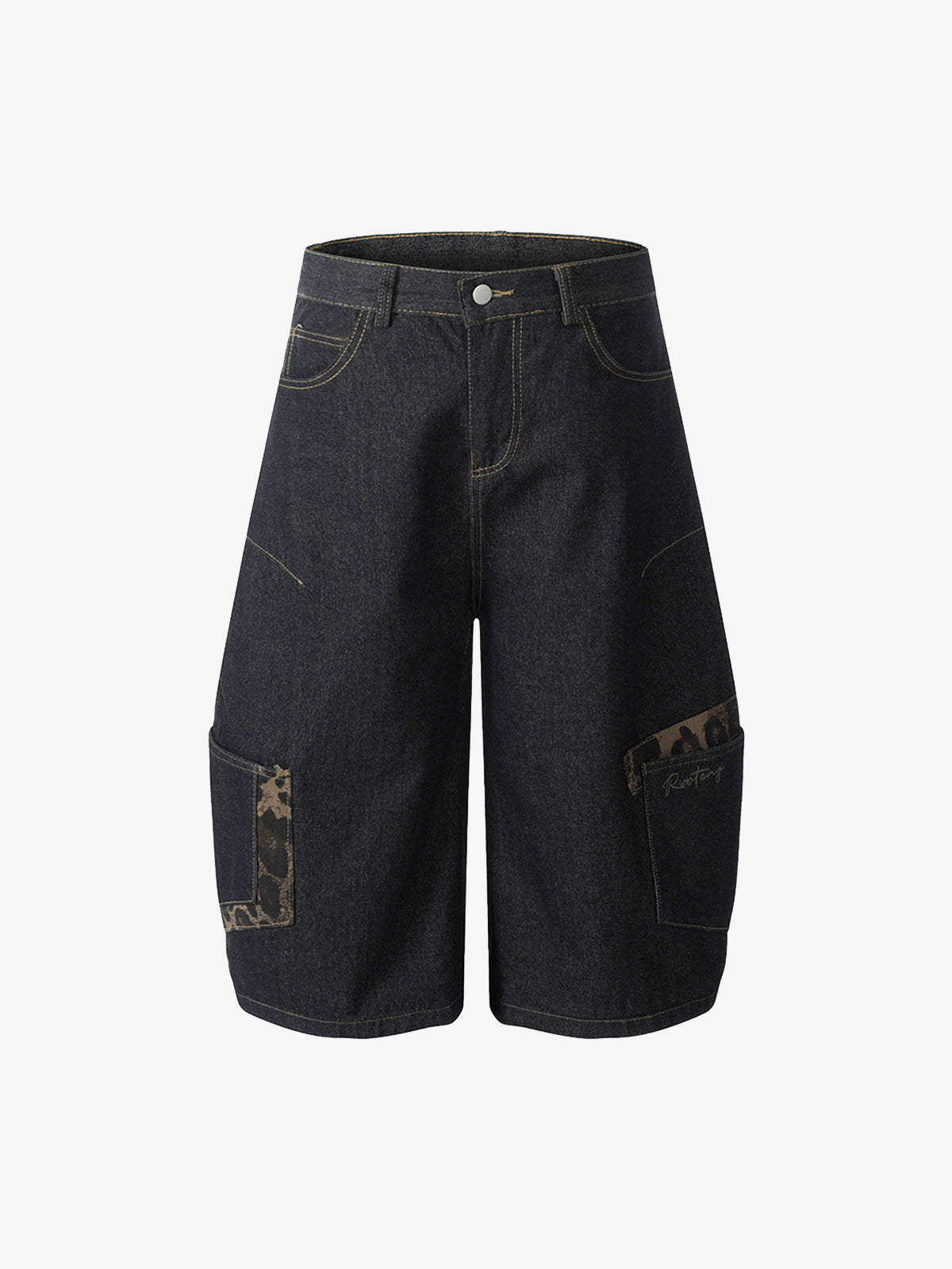 Washed Cheetah Print Patchwork Denim Jorts