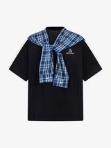 Plaid Patch Knotted Scarf T-Shirt