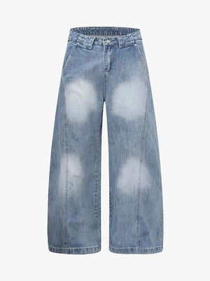 Spot Bleached Wide Leg Jeans in Mid Blue – Blue, front view | XoKool