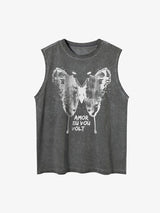 Washed Distressed Butterfly Print Vest