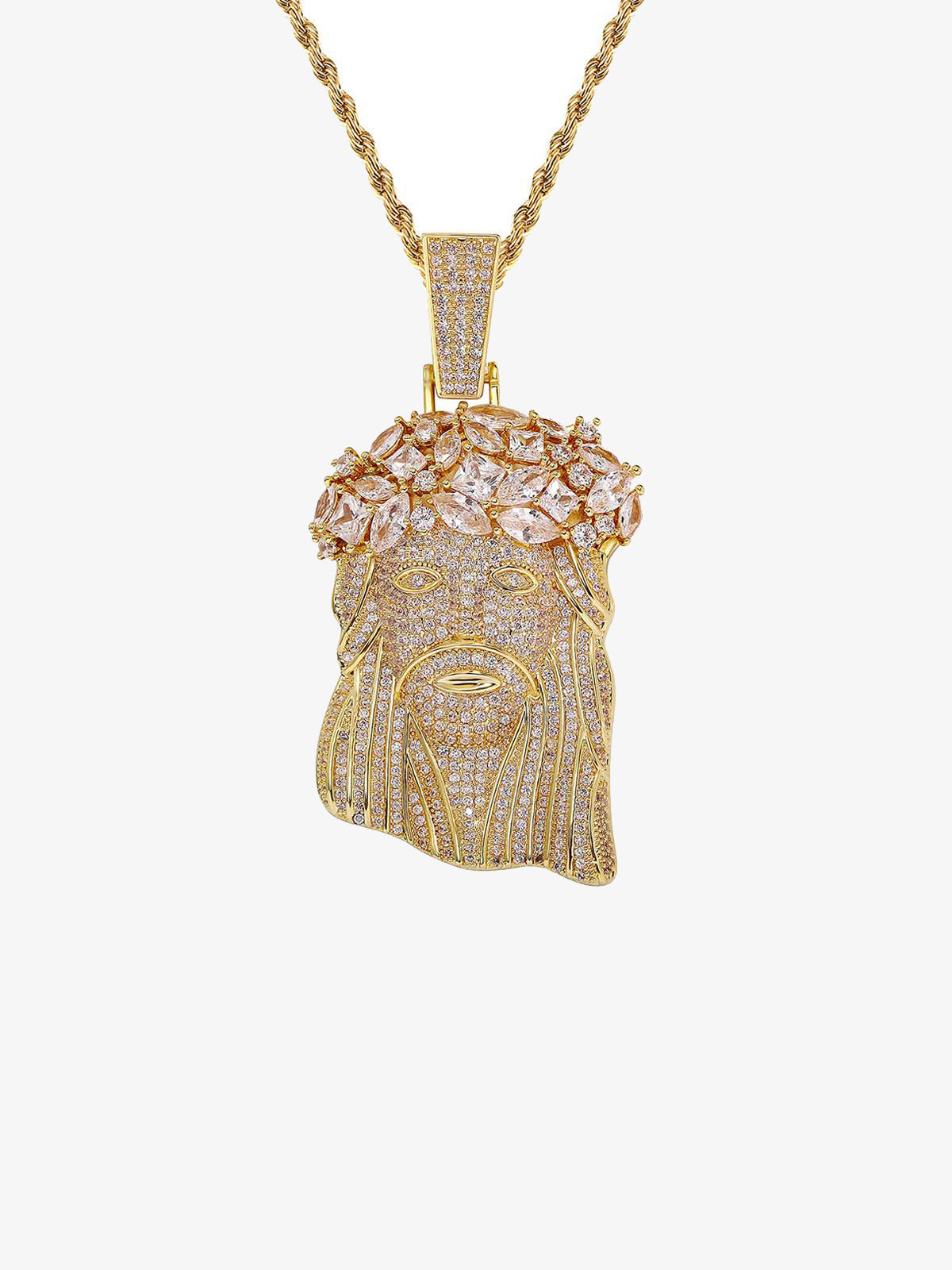 Rhinestone Hotfix Jesus Pendant Copper Necklace