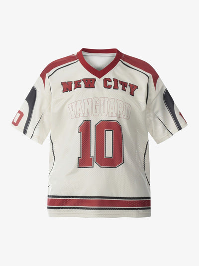 Cream Mesh V-Neck Jersey with Number 10