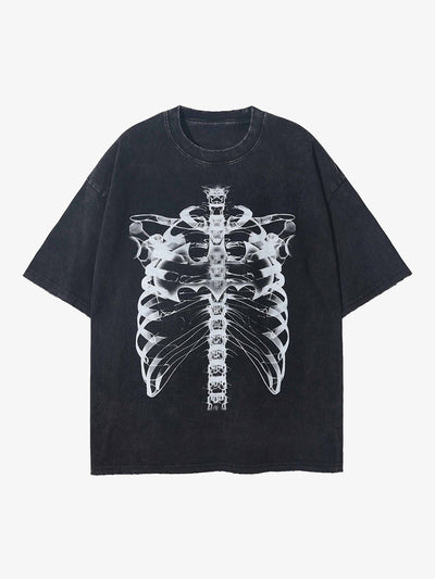 X-Ray Skeleton Ribcage T-Shirt in Washed Black
