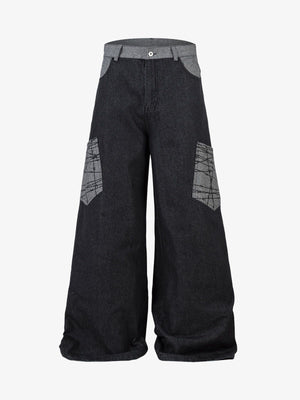 Black Wide Leg Jeans with Barbed Wire Pockets – Black, front view | XoKool