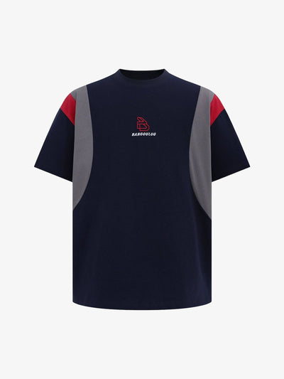 Retro Color Block Boxy T-Shirt with Chest Embroidery