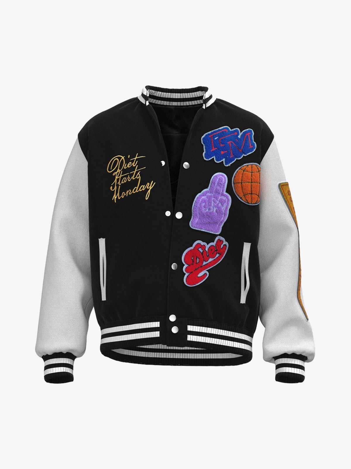 Leather Patchwork  Embroidery Quilted Bomber Jacket