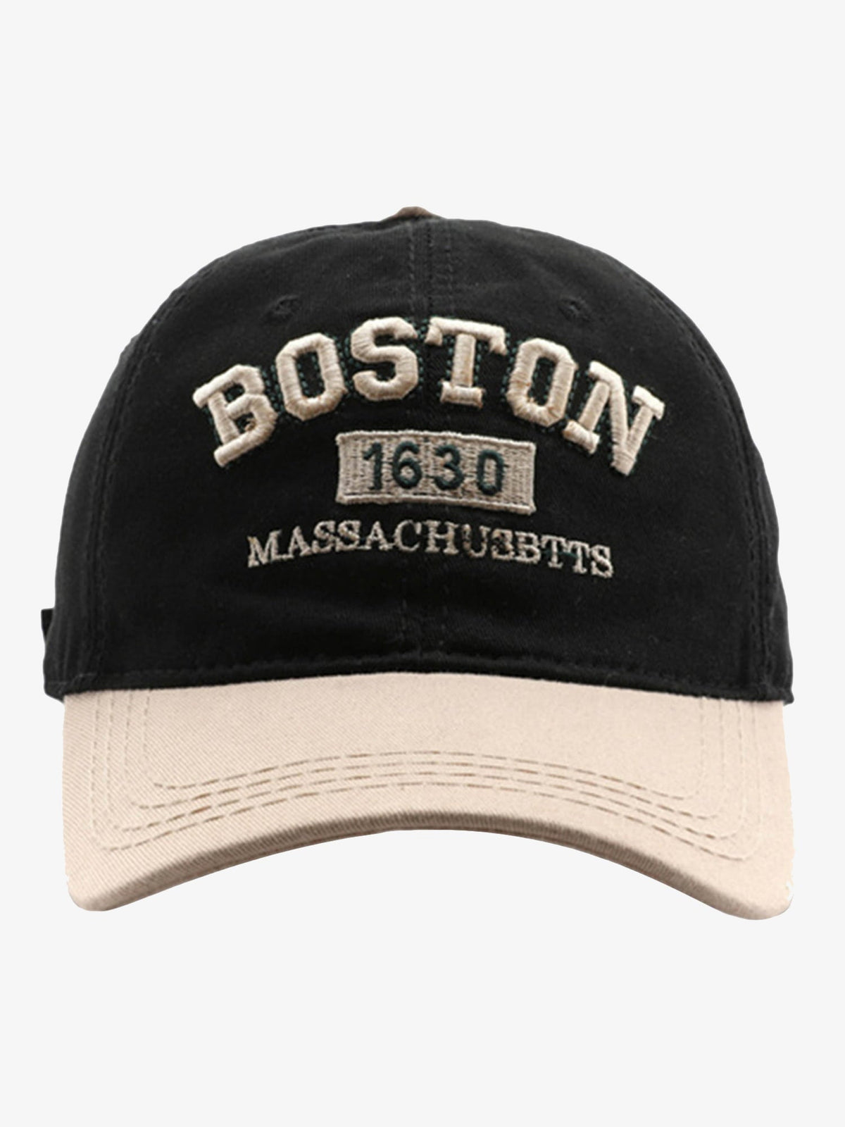 Gorra de béisbol retro bicolor con bordado de Boston – negro caqui, vista frontal | XoKool