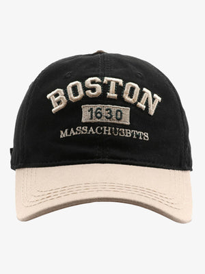 Gorra de béisbol retro bicolor con bordado de Boston – negro caqui, vista frontal | XoKool