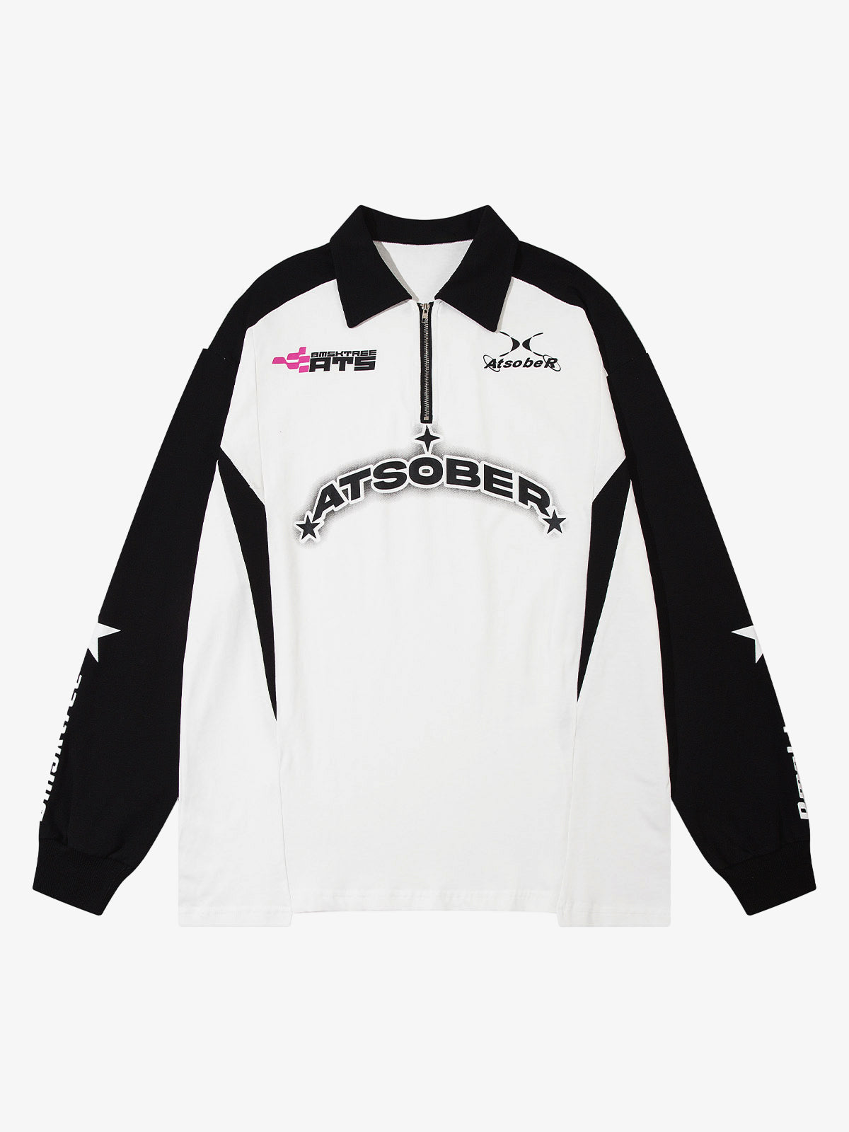 Star Contrast Color Long Sleeve Quarter Zipper Shirt